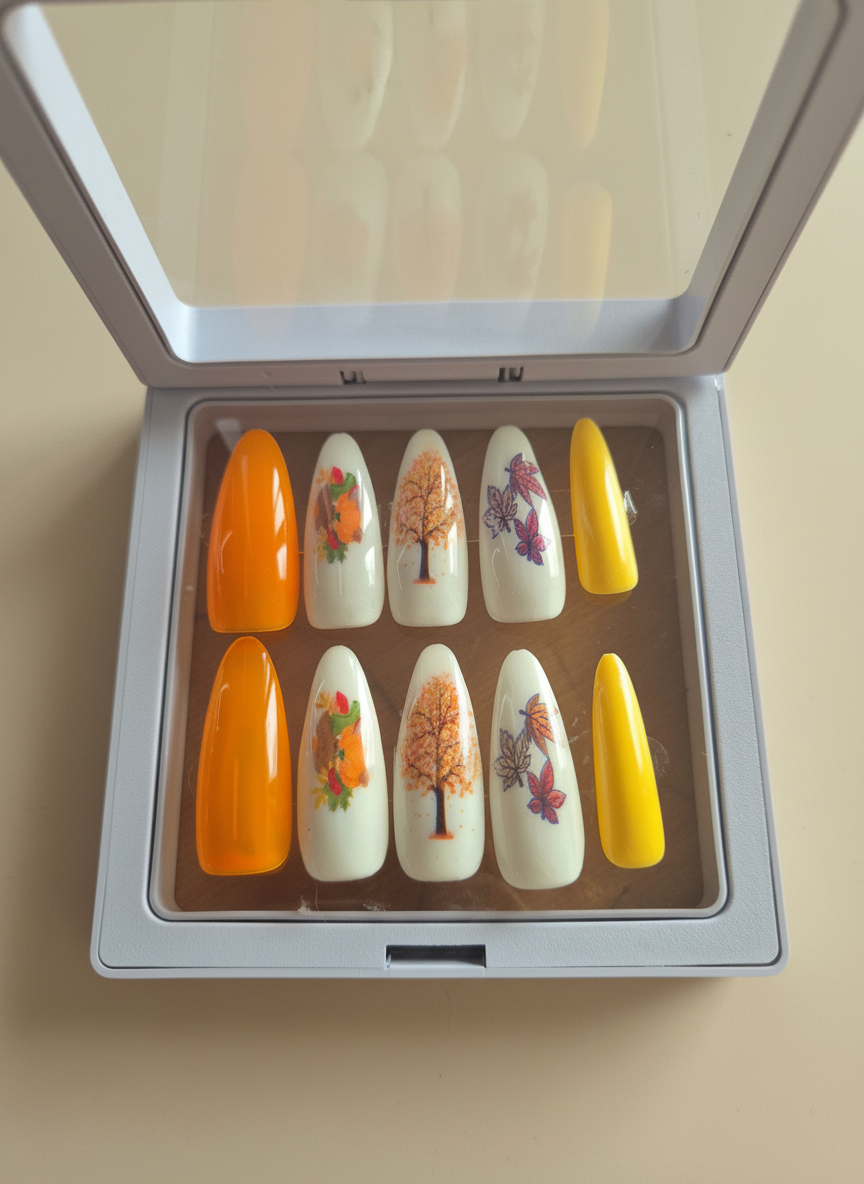Ongles personnalisé Automne - fond crème
